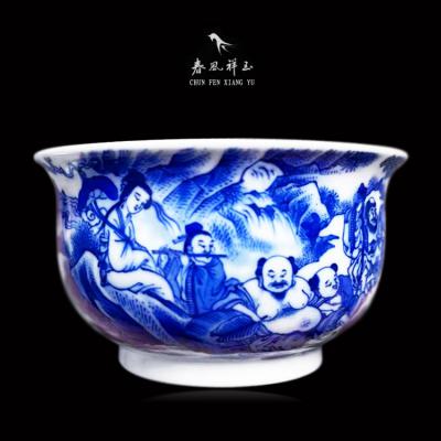 春风祥玉八仙炉式杯 邹俊窑珍藏 老春手绘青花人物主人杯 茶杯子